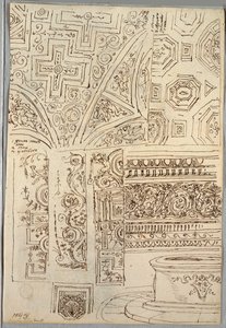 Two Decorative Studies of Ceilings; Verso: Studies of Heads by Felice Giani