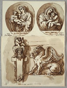 Two Drawings of the Madonna and Child in Ovals, Studies after Giambologna and Alfonzo da Ferrero; Herm and Chimera, after Antique