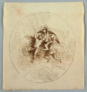 Two Flying Putti with Weapons by Felice Giani
