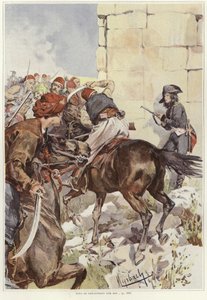 A Soldier Aims His Rifle as He Comes Under Attack by Felicien baron de Myrbach Rheinfeld