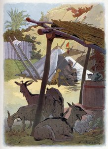 Robinson Crusoe home with his animals by Felicien baron de Myrbach Rheinfeld
