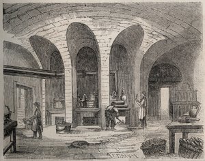 Paris - Prison de la petite Roquette (prison for women and teenagers) - The Kitchens - Engraving by after Felix Thorigny - in Le Monde Illustre from July 1865