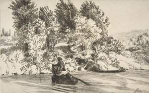 Fisherman with a net by Felix Bracquemond