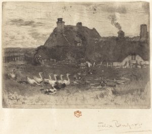 The Small Thatched Cottages, 1878 by Felix Hilaire Buhot