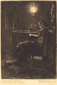Woman Reading by Lamplight by Felix Hilaire Buhot