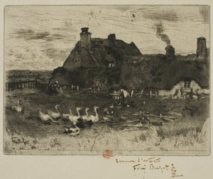 The Little Thatched Cottages by Felix Hilaire Buhot