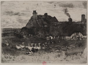 The Little Thatched Cottages by Felix Hilaire Buhot
