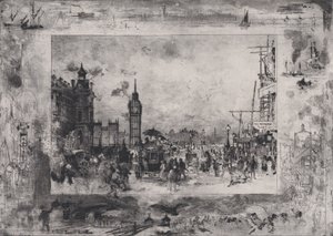 Westminster Bridge or Westminster Clock Tower by Felix Hilaire Buhot
