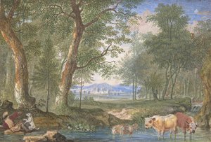 Landscape with Cows in a Brook by Felix Meyer