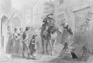 Village Scene with Dutch Colonial Figures from Hosack Album by Felix Octavius Carr Darley