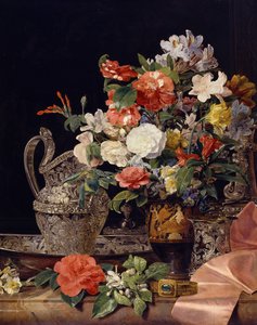 Bouquet of Flowers with Silver Vessels and an Antique Vase by Ferdinand Georg Waldmüller