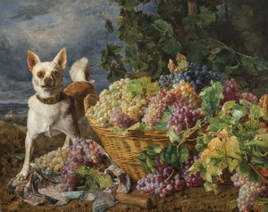 Dog Guarding a Basket of Grapes with a View of Heiligenstadt and the Danube in the Distance by Ferdinand Georg Waldmuller