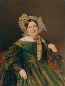 Woman in Green, Salmon-Pink Iridescent Dress by Ferdinand Georg Waldmuller