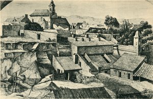 Quarry in Alt-Matzleinsdorf, with the parish church of St Florian in Vienna by Ferdinand Olivier