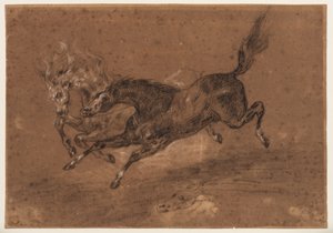 Horses Running (recto); Nude Bearded Man, Seated (verso), c.1800-1899 by Ferdinand Victor Eugene (follower of) Delacroix