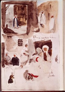 Album from North Africa and Spain: Streets, walls and shops with characters standing or sitting including Smirne