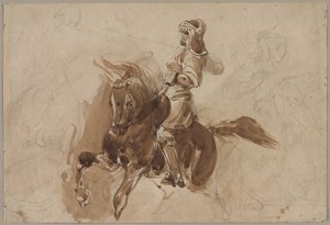 Armored Figure on Horseback (recto), Horse in Front of a Barn (verso), c. 1828 by Ferdinand Victor Eugene Delacroix