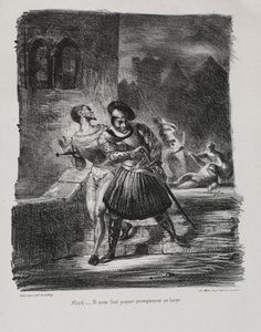 Illustrations for Faust: Méphistophélés and Faust flee after the duel by Ferdinand Victor Eugene Delacroix