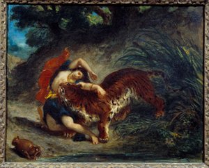 Young woman taken away by a tiger or Indian bitten by a tiger by Ferdinand Victor Eugene Delacroix