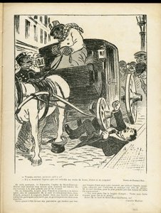 Illustration of Fernand Fau (1858-1919) in Le Rire, 29/02/08 - Metiers, Transport, Disaster Accidents, Caleche Fiacre Cab - Cochers Fiacres by Fernand Fau