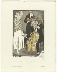 Gazette du Bon Ton, 1920 - No. 9, Pl. 66: O Maitre el Relicario / Dinner Dress Trimmed with Ribbon