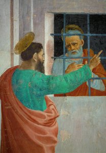 Saint Paul visits Saint Peter in prison, from the lower row of murals in the private chapel of the Brancacci family by Filippino Lippi