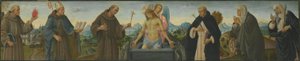 Man of Sorrows and Six Saints (St. Anthony of Padua, Louis of Toulouse, Francis, Dominic, Clare, and Catherine of Siena) by Filippino Lippi