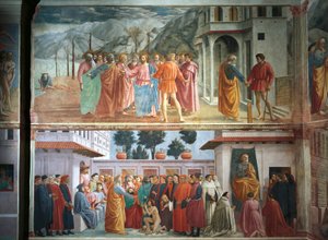 The Tribute money, by Tommaso Masaccio, The Raising of the Son of Theophilus and Saint Peter enthroned, by Tommaso Masaccio and Filippo Lippi, frescoes