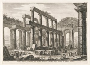 Another Interior View of the Hexastyle Hypaethral Temple from the South, from Antiquities of Paestum by Filippo Morghen