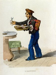 Gallantry merchants in Naples. Coloured copper engraving after a painting by F. Palizza (from 