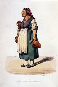 Small business of the city of Naples: walking saleswoman of sulphur water. Engraving after a painting by F. Palizza. From a work by Francesco de Bourcard 
