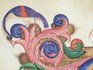 Fantastical Bird Peering Around Foliage (detail)