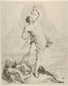 Samson Holding the Jaw Bone of an Ass Over His Head and Standing Next to the Philistines by Flaminio Torre