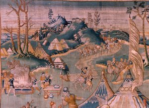 Flemish tapestry. Military camp near the river Granikos. Atelier of Oudenaarde. 17th century by Flemish School