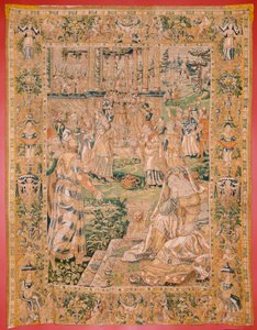 Flemish tapestry. Series The Book of Judith. Judith shows Holofernes’ head. Ninth tapestry in the series. Manufacture Netherlands, Brussels(?). Second half of the 16th century. Fabric Wool. Location Church of Saint by Flemish School