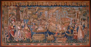 Flemish tapestry. Series The Portuguese in India: The Arrival in Calicut. Ca 1510. Collection Caixa Geral de Depósitos, Lisboa.