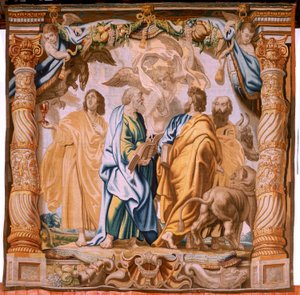 Flemish Tapestry. Series The Triumph of the Eucharist. The Four Evangelists. Eleventh Tapestry in the Series. Model Peter Paul Rubens. 1626-1628. Manufacture Jan II Raes, Hans Vervoert, Jacques Fobert, Brussels. by Flemish School