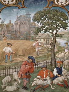 The Month of July: Harvest and Sheep Shearing, from the Breviarium Grimani, c.1515