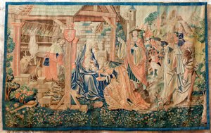 Former Cathedral (Ancienne cathédrale Notre-Dame). Museum Collections. Flemish Tapestry. The Adoration of the Magi. Command by Bishop Jean de Mauléon. Part of a Series Originally Hung Above The Jubé (Rood Screen) Seating. 16th Century. by Flemish School