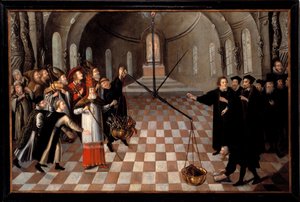 The Weighing of Religions - Lutheran Caricature against Catholicism by Flemish School