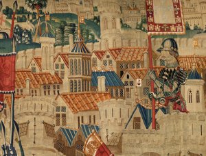 Parish museum of tapestries. Flemish tapestry. Conquest of Tanger. Series Conquests of king Alfonso I of Portugal. Tournai. Wool and silk by Flemish School