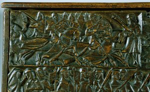 The Courtrai Chest Depicting Two Scenes from the Battle of the Golden Spurs Fought in Courtrai in 1302 (detail)