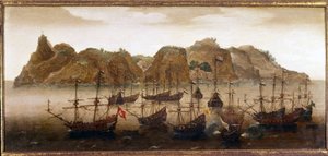 The Dutch fleet off the island of St. Helena