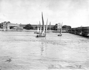 View of the barracks overlooking the Nile near the Kasr bridge, Cairo, Egypt by Félix Bonfils