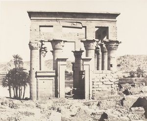 Philæ, East Building - Western Facade - View from P..., 1851-52, printed 1853-54 by Félix Teynard