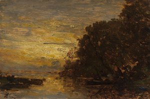 The Seine at Billancourt, Sunset, 2nd Half of the 19th Century by Félix Ziem