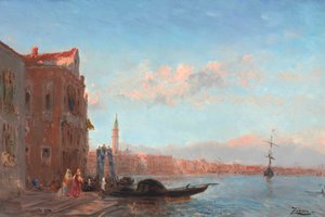 Figures Leaving a Palace, Canal della Grazia by Félix Ziem