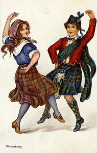 Couple Dancing in Traditional Scottish Costume by Florence Hardy