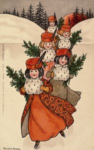 Five Little Girls with Muffs by Florence Hardy