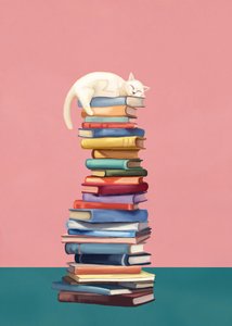 Cozy Cat on Colorful Books by Flow Line